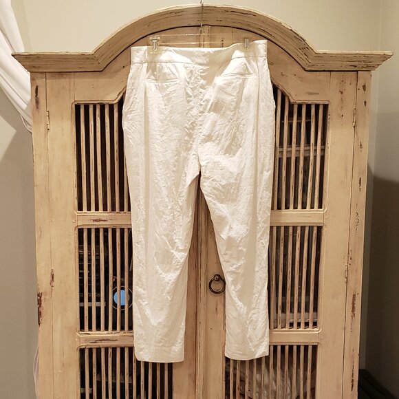 Calvin Klein White Lined Linen Blend Crop Pant - Picture 7 of 13